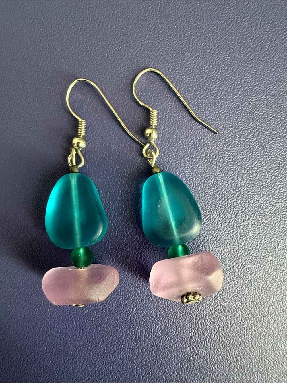 Handmade Teal and Pink Glass Drop Earrings - Women Jewelry